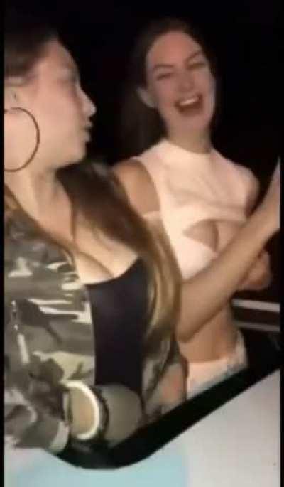 Finally convinced to flash her Tits out the car