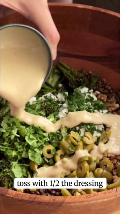 Warm Lentil & Broccolini Salad w/ Creamy Tahini Dressing - all Vegan