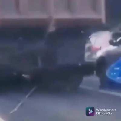 Cut in in front of a huge truck