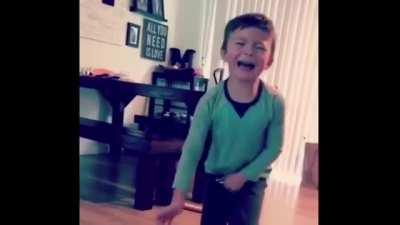 Kid shoots himself in the crotch then does the wiggle worm dance