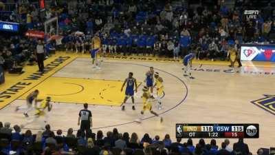 [Highlight] Keifer Sykes hits a huge three then gets by Iguodala for the layup to put the Pacers up 5 in OT