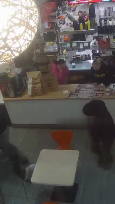 Patrons and staff freakout after guy throws a spoof-grenade into occupied business during wartime (Mykolaiv, Ukraine) 