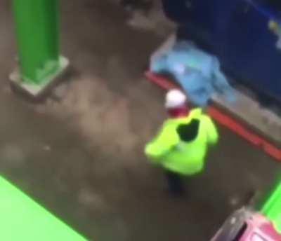 Guy thinks he’s a bull and rams a metal beam.