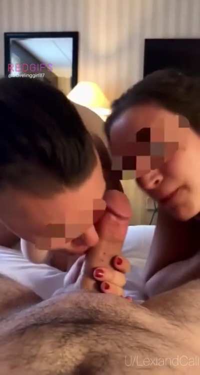 The start of our threesome. He loved having us both share his cock