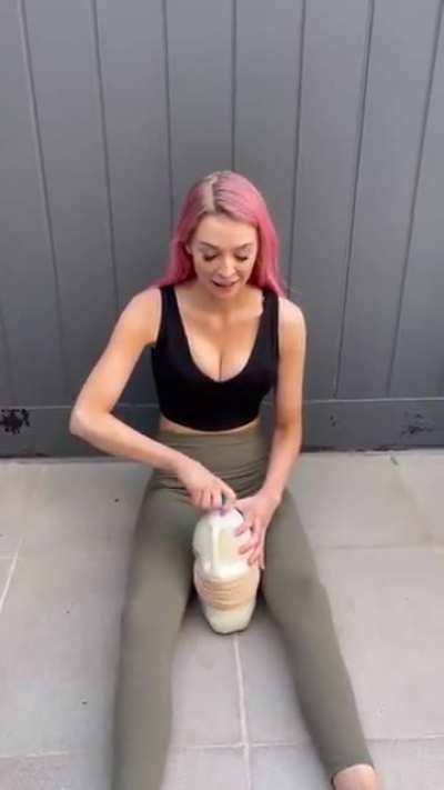Putting elastic bands around a jug of milk and then opening it