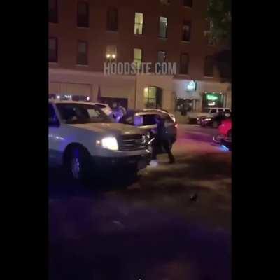 Fugitive crashes through Rock Island Police car to escape arrest. The officers were attempting to take the suspect into custody on a federal warrant when he escaped. He is still at large.