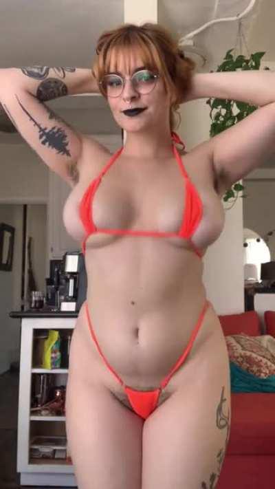 Big tiddy goth gf in a little tiny bikini