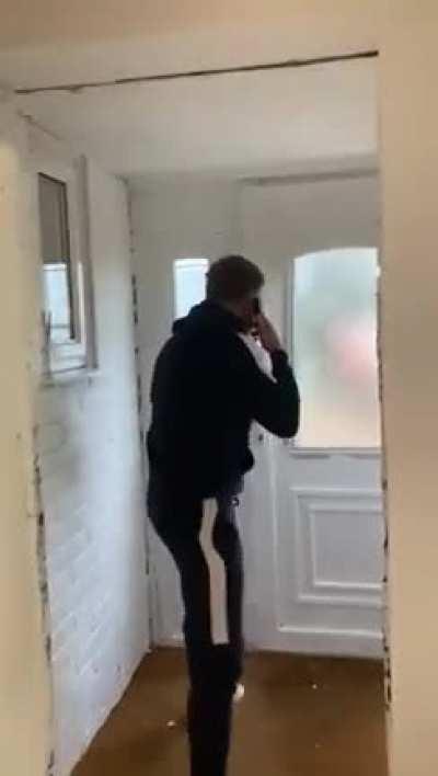 Arguing through a door then the police arrive