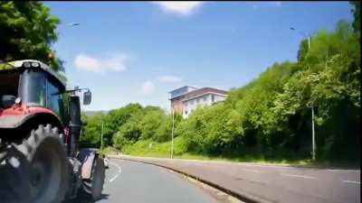Tractor driver undertaking a car