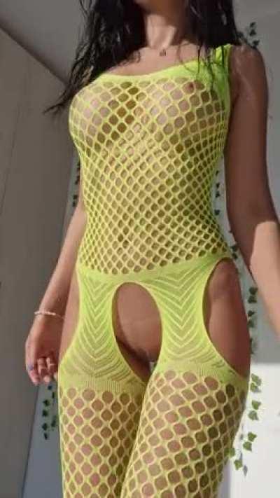 Do you think I look cute in yellow fishnets?