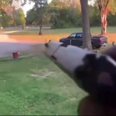 killing a spider with a pistol