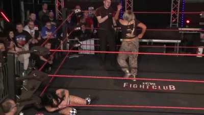 Session Moth Martina gives Kasey Owens' head a rub and then fails a bronco buster