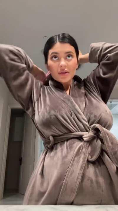 In her robe