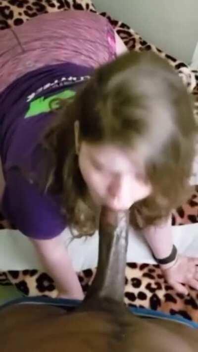 Gamer clerk chick sucking boyfriends dick