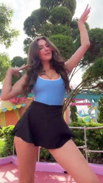 Dancing while being at Universal Florida. 