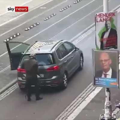 CCTV footage of Stephan Balliet firing at a police car