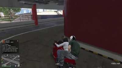 Me and my NPC friend do a stunt jump together. It ends badly.