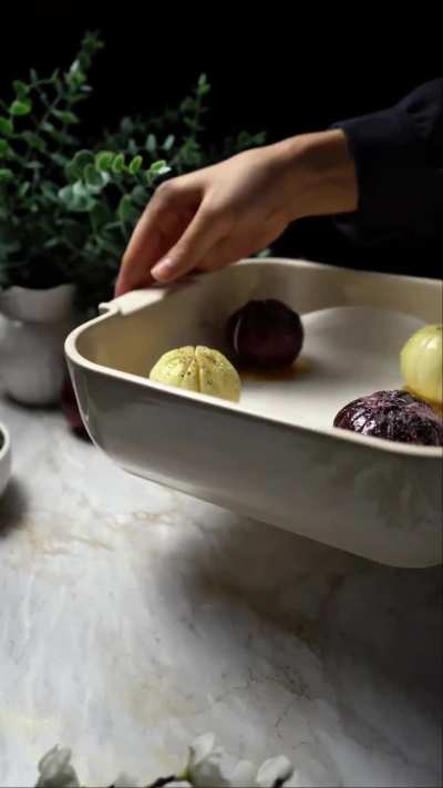 Onion Flowers: Baked onions on a honey mustard bed with a creamy feta filling.