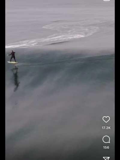 Hydrofoil surfing on a dark swell in the Pacific Northwest