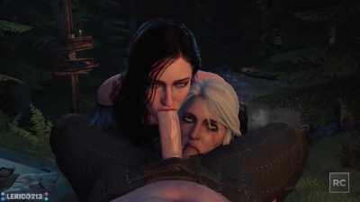 Yennefer and Ciri sucking off Geralt (Rescraft, Lerico213)