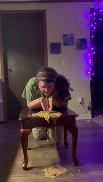 a vomit waterfall😇—went from my hands to the table to the floor… 🤭👀❣️