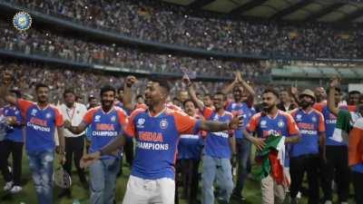 Indian players and whole stadium singing Vande Mataram .