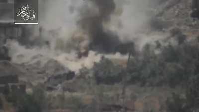 Al-Rahman corps TOW hit on T-72, Syria, Ein Tarma Damascus, 2017