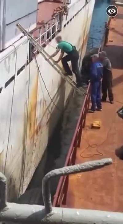 boarding boat using a ladder
