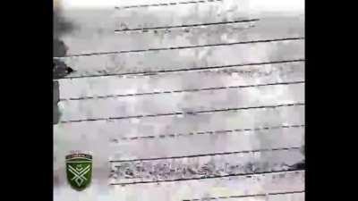 Russian soldiers get targeted by a Vampire drone and an FPV drone at the same time.