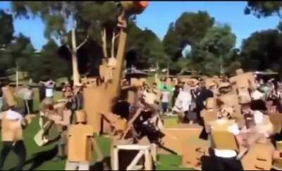 Each year in an Australian park, hundreds of people bring their handmade cardboard creations to battle in a giant cardboard war known as "Box Wars.