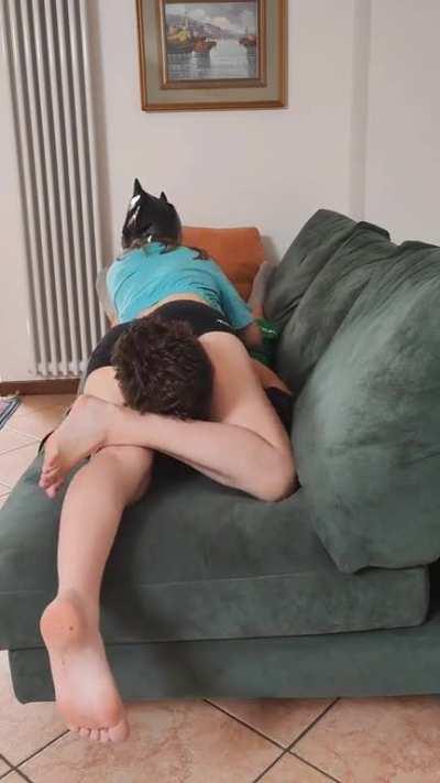 Toying with him on the couch 😇