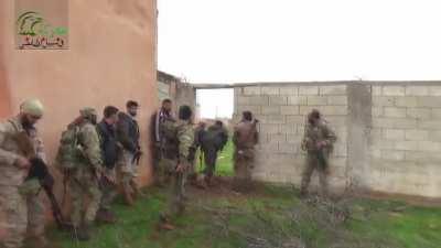 Jaish al Izza fighters nearly friendly fire each other during an offensive on regime positions in Northern Hama. 22nd of March 2017