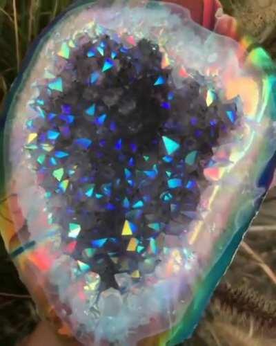 Rainbow aura amethyst geode