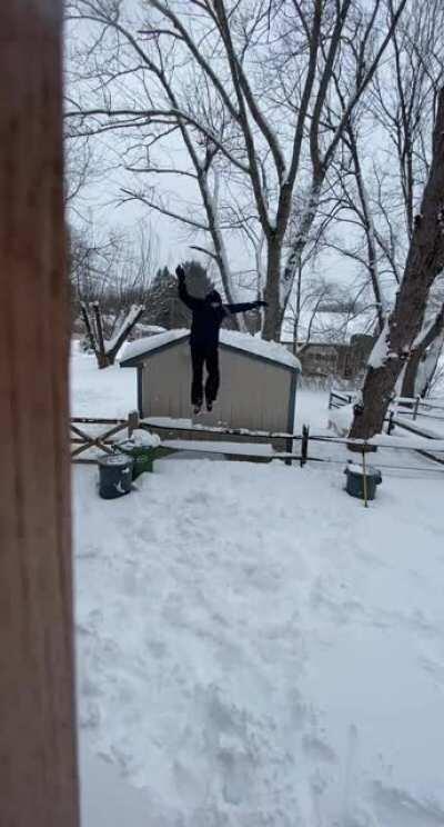 Me jumping off the roof like an idiot thinking the snow pile would be deep enough...