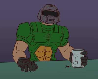 Doomguy sees something that displeases him greatly.