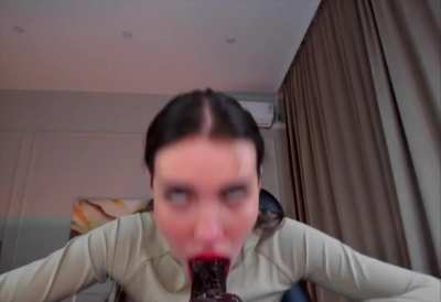 She needs no help slamming her face onto cock 