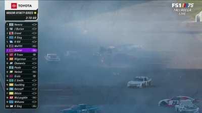 Daniel Hemric flips and causes the big one. 2nd flip of the race.