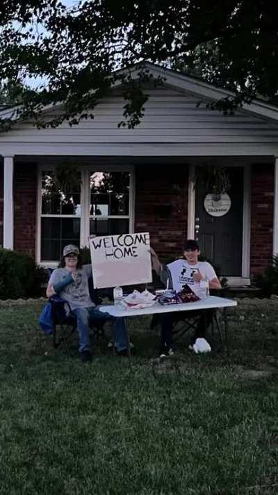 Me and buddy sat outside our friendâs house for 12 hours to welcome them home after their trip.