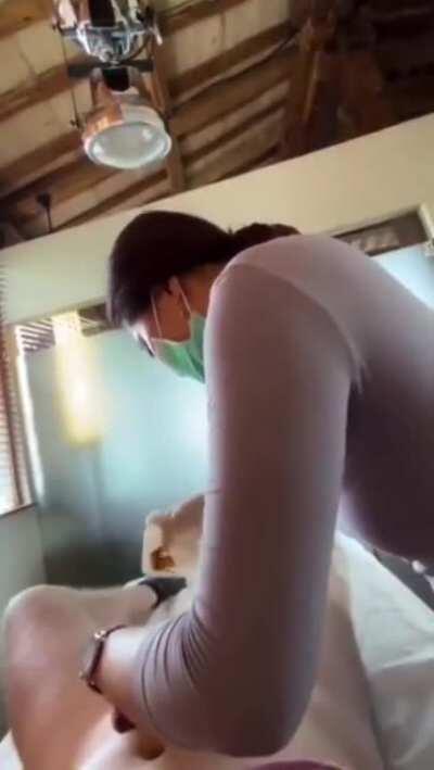 Man Cums On His Asian Esthetician While She Waxes Him