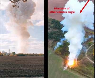 Synchronized footage of the destruction of a russian S300 unit supposedly by precision-guided artillery fire, October 2022 (Sources in the comments, Music from original content)