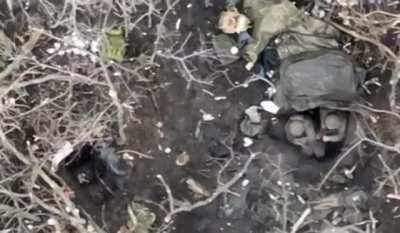 A killer drone from Ukrainian Army attempted to blast two Russian soldiers however failed. suddenly, a russian soldier opened fire mostly out of sheer terror, his superior punched him for his shameful act.