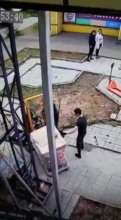 Warehouse employee narrowly avoids death.