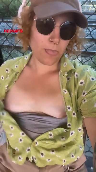 Titties out at the train station 😘