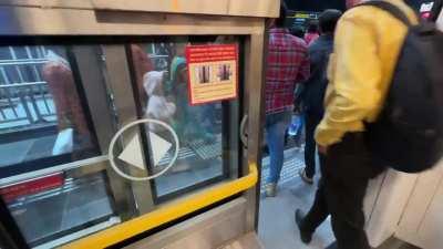 The new metro train drivers are inexperienced and are unable to stop the train aligning with the platform doors. The driver suddenly took reverse, suddenly went forward and still ended up in the wrong spot, some old aunties and uncles almost fell down