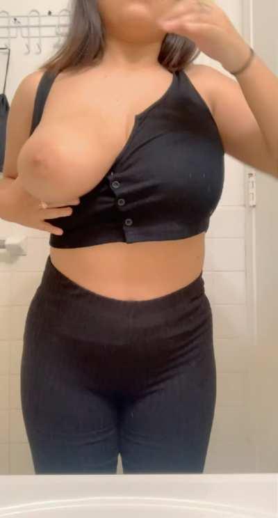 I used to try to make my boobs look slimmer but now I love the attention I get for how big they are