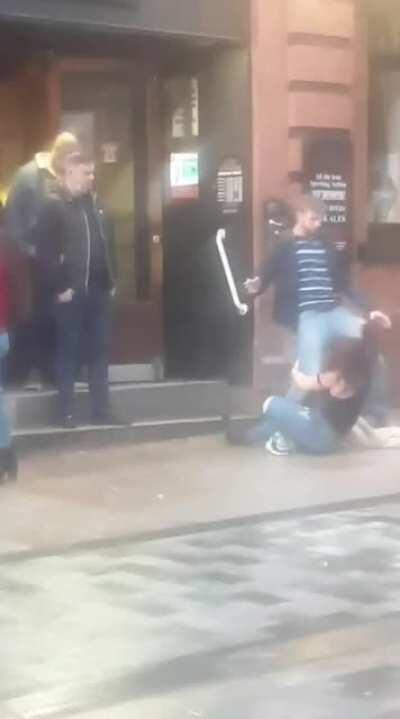 drunk mum falls over drunken daughter during fight