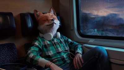 Fox on the way home. Static pic animated by me