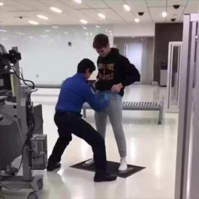 TSA checks for suspicious package in sweatpants aka my worse nightmare.
