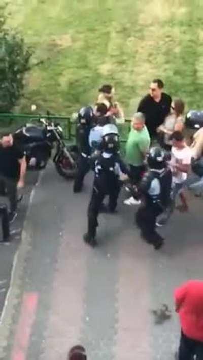 Perfect flying kick during mass protests in Romania
