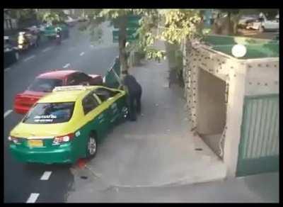 Standing right next to railings